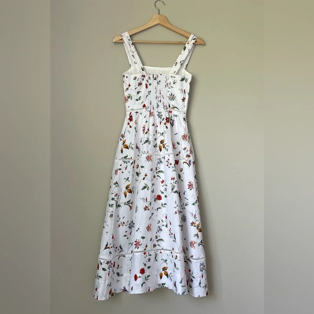 NEW Reformation Everett Linen Midi Dress Corsini White Multi Floral | US 4 UK 8 - Picture 9 of 16
